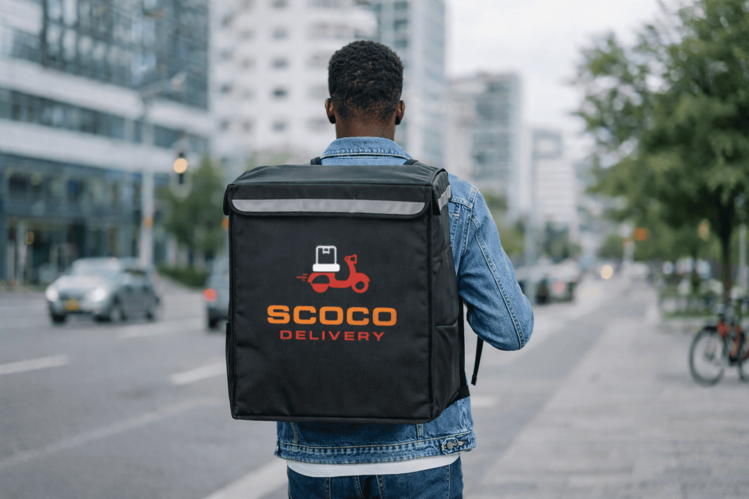 A Scoco courier on a delivery